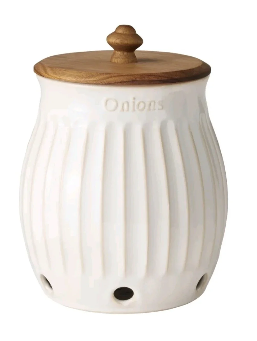 ❤️ The Pioneer Woman Colette Onion Keeper Cream Ceramic with Wooden Lid